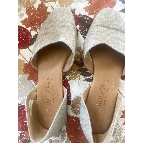 Unisa Size 9 Brown Canvas Leather Sole Round Toe Flats Made In Spain Slip On - Picture 3 of 11